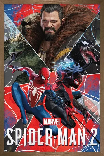 Trends International Marvel's Spider-Man 2 - Póster de pared de grupo, 22.4 pulgadas de largo x 14.7 pulgadas, versión enmarcada en bronce Versión
