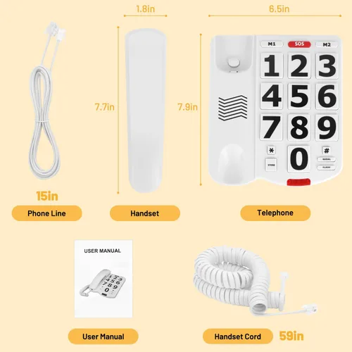 Miniatura 8 de Uvital Teléfono de botón grande para personas mayores, teléfono fijo para ancianos con botones grandes, 2 teclas de marcación rápida de un solo
