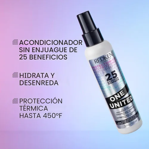 Miniatura 2 de Redken One United - Acondicionador sin enjuague todo en uno, tratamiento multibeneficio para todo tipo de cabello, protector térmico y desenredante