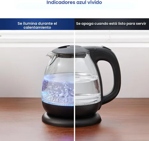 Miniatura 5 de Pava eléctrica de Elite Gourmet EKT1001, de 1,0 L, sin BPA, de 1100 W, de cristal, inalámbrica, base de 360°, elegante interior con luz LED azul