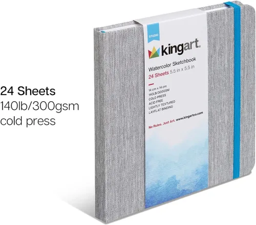 Miniatura 4 de KINGART Cuaderno de bocetos de papel de acuarela, cuadrado, 5.5 x 5.5 pulgadas, 1 paquete, 24 páginas pesado prensado en frío, sin ácidos, diario