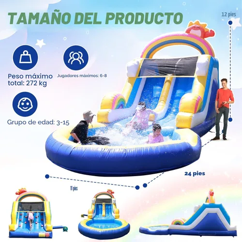 Miniatura 6 de Tobogán acuático inflable de grado comercial de 24 pies (L) para adultos y niños (toboganes dobles), toboganes acuáticos de PVC resistente