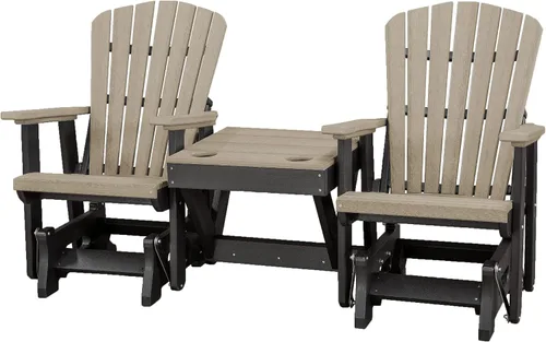 Miniatura 8 de DutchCrafters Slat - Sillas de patio Adirondack de doble polietileno con respaldo de ventilador para exteriores con mesa central (negro y azul aruba)