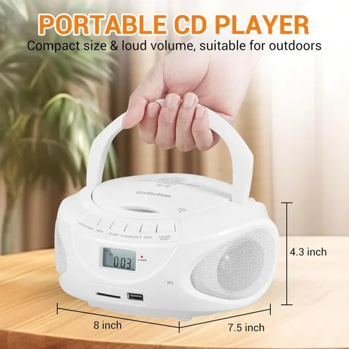 Miniatura 6 de Gelielim Boombox reproductor de CD portátil con Bluetooth, pequeña radio AM/FM, sonido estéreo, reproductor de disco de carga superior