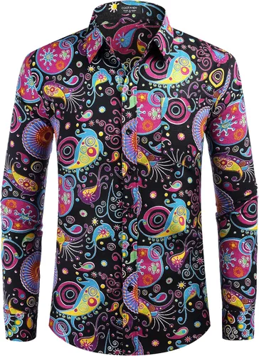 Miniatura 3 de COOFANDY Camisa de lino de algodón para hombre con estampado floral y botones