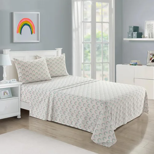 Miniatura 5 de Heritage Kids Juego de sábanas de 3 piezas, estampado de arcoíris, incluye sábana encimera, sábana bajera y funda de almohada, ropa de cama
