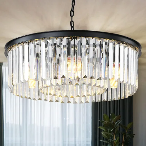 Miniatura 12 de Candelabro rectangular dorado de 31.5 pulgadas – Colgante de cristal moderno de lujo de 8 luces con altura ajustable, lámpara para comedor, isla