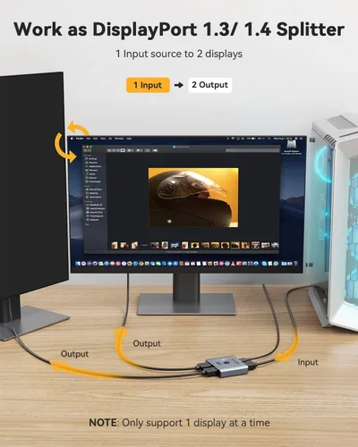 Miniatura 4 de Vilcome Conmutador DisplayPort 8K Splitter, Plug & Play, conmutación de un botón, caja de conmutación de puerto de pantalla bidireccional 2 en 1 Gris