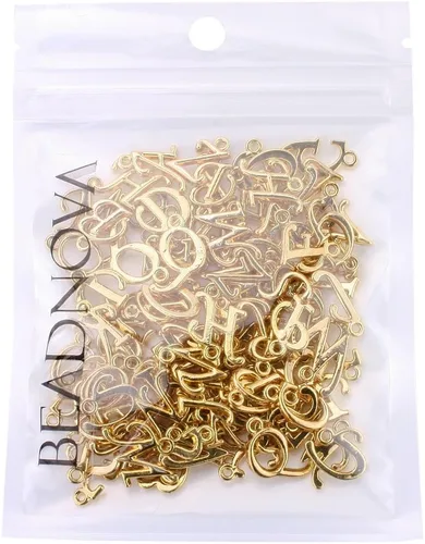 Miniatura 4 de BEADNOVA, dijes de letras del alfabeto para hacer joyas, cuentas de rodio chapadas doradas y plateadas. Letras de la a-z y números del 0-9