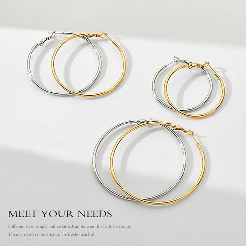 Miniatura 5 de Silver Gold Two Tone Big Hoop Earrings for Women 14K Real Gold Plated Hypoallergenic Large Womens Golden Hoops Earrings Set for Women 3 Sizes