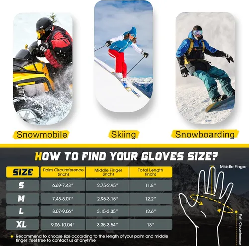 Miniatura 4 de MORXPLOR Guantes de nieve de esquí de invierno para hombres y mujeres, impermeables, resistentes al viento, para pantalla táctil, guantes