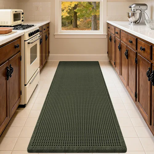 Miniatura 60 de IM HOME Tapete de baño de punto gofre, color caqui, de 24 x 17 pulgadas, tejido bohemio, moderno, absorbente, antideslizante, suave, lavable