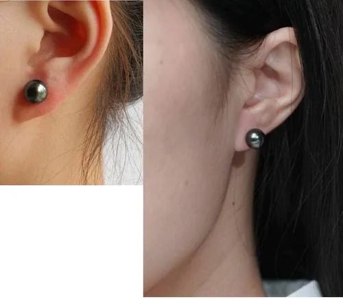 Miniatura 3 de Aretes de perlas negras para mujer, aretes de plata de ley