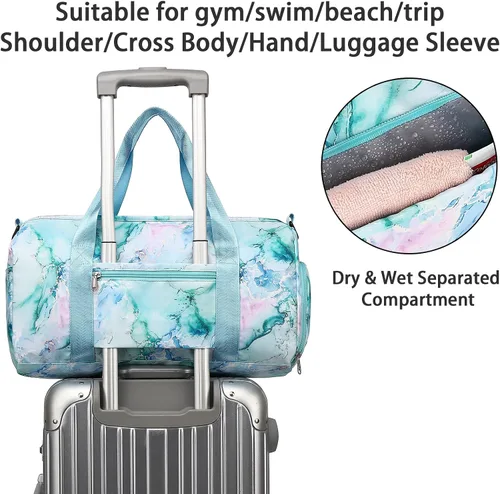 Miniatura 6 de Bolsa de deporte para gimnasio, bolsa de lona con bolsillo húmedo, bolsa de fin de semana con bolsa impermeable para zapatos y agujero de aire