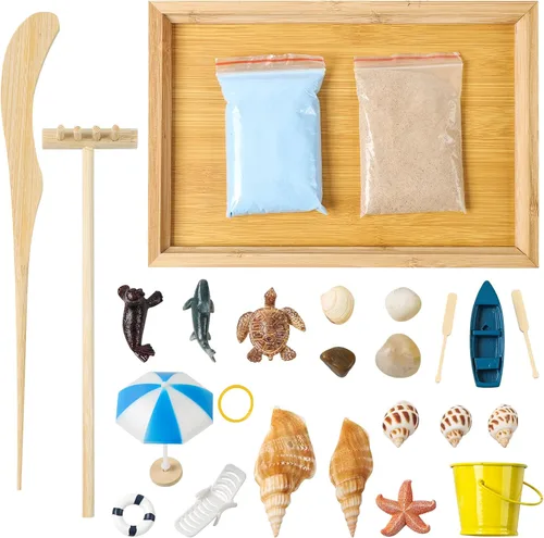 Miniatura 2 de Kit de Jardín Zen para Escritorio - Hermoso Juego de Decoración de Caja de Jardín de Arena Zen de Playa Japonesa Mini Premium para el Hogar, Oficina