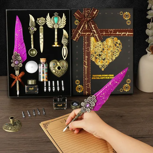 Miniatura 2 de Aifeiter Juego de tinta de pluma de plumas - Juego de caligrafía, sello de cera, tinta morada, hermoso regalo, regalos de Navidad Púrpura