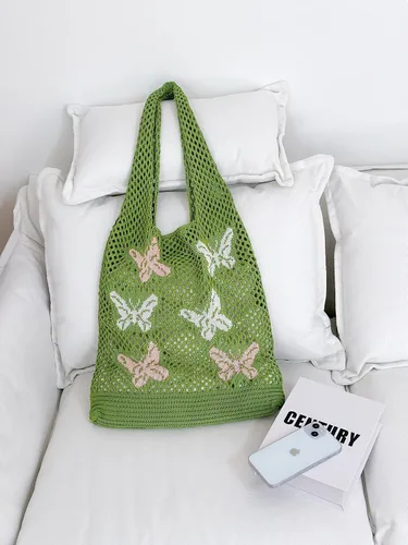 Miniatura 4 de ENBEI Bolsas bohemias, bolsa de punto de hombro, bolsa de mano Y2K estética, bolso de ganchillo lindo para mujeres, regalos hippie Verde con seis