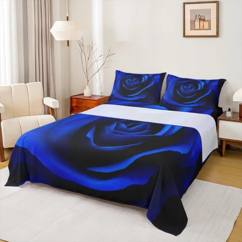 Miniatura 2 de Erosebridal Juego de sábanas de rosas tamaño individual, color azul, diseño romántico para mujeres, niñas, esposa, pareja, día de San Valentín