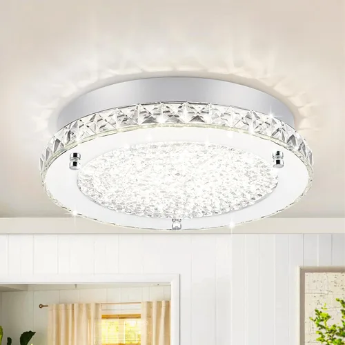 Miniatura 14 de Lámpara de techo de cristal de montaje empotrado, moderna lámpara de techo LED de 4000 K, lámpara de techo redonda de 8 pulgadas para espacios