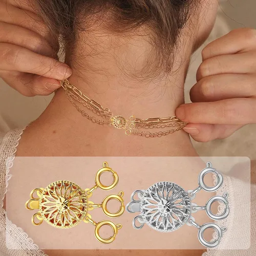 Miniatura 2 de Dailyacc Cierre de collar en capas para mujer, cierre de joyería deslizante de plata y oro de 14 quilates, conectores de pulsera