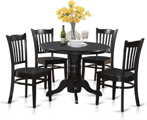 East West Furniture SHGR5-BLK-W - Juego de comedor de 5 piezas para 4 personas, incluye una mesa de cocina redonda con pedestal y 4 sillas de