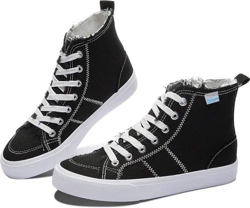 Obtaom Zapatos de lona de alta calidad para mujerhombre para jugar a media pantorrilla, zapatillas de deporte de moda casuales con cordones de alta