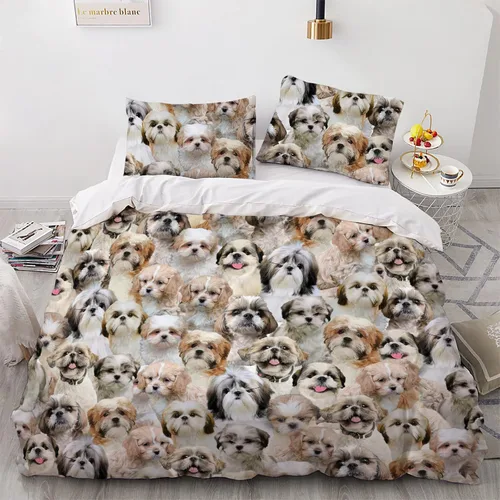 Miniatura 18 de Airedale Terrier - Juego de funda de edredón con estampado de cara de perro, juego de ropa de cama de 3 piezas, juego de funda de edredón suave