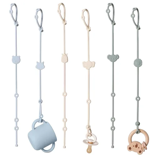ROCCED Correas de juguete para bebé, 6 piezas, correas de silicona para silla alta, accesorios para cochecito, correa de botella para niños,