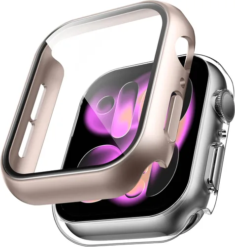 Miniatura 35 de TAURI - Juego de 2 carcasas rígidas para Apple Watch SE Series 6, 5, 4, 1.732 in (44mm), protector de pantalla integrado de cristal templado 9H, Azul