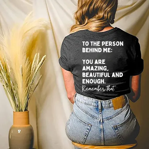 Miniatura 3 de Camiseta con texto en inglés "You Matter to The Person Behind Me" para mujer, camiseta casual de manga corta con cuello en V, camiseta inspiradora