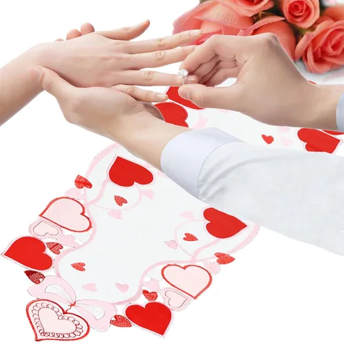Miniatura 5 de Camino de mesa bordado de corazón, aniversario de boda, propuestas de matrimonio, eventos románticos o fiestas (13 x 69 pulgadas)