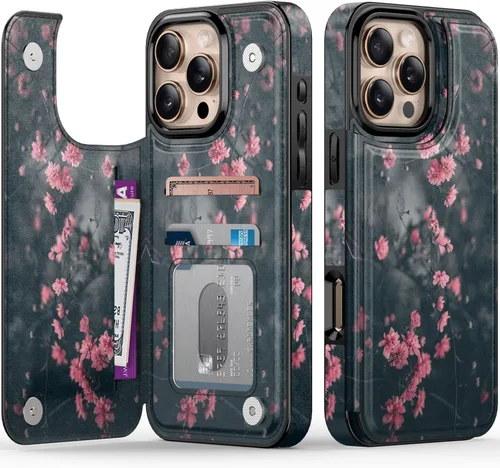 Miniatura 102 de FUNMIKO Funda tipo cartera para iPhone 13 con tarjetero, bloqueo RFID, protección de grado militar y obras de arte impresas con rayos UV, cierre