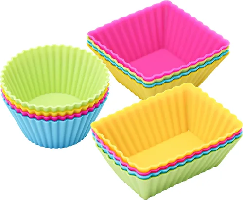 Miniatura 10 de Paquete de 12 moldes de silicona para cupcakes, moldes reutilizables para muffins – moldes redondos, cuadrados y rectangulares para hornear