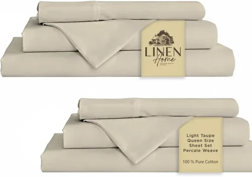 Miniatura 62 de Linen Home Juego de sábanas 100% de percal de algodón, fresco, ligero, sólido, tamaño king, 4 piezas, 1 sábana encimera, 1 sábana ajustable, 07