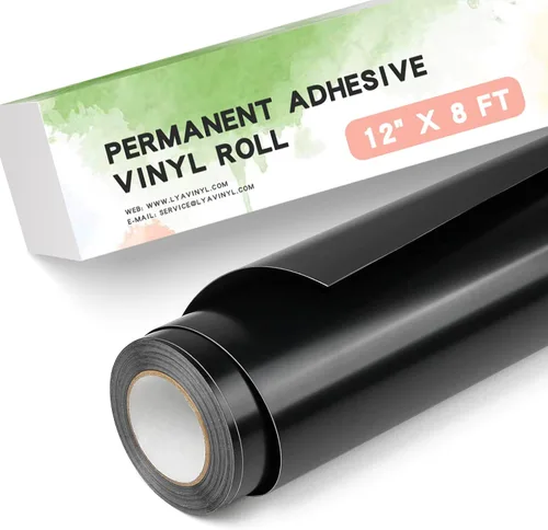 Lya Vinyl Vinilo permanente negro – Rollo de vinilo adhesivo negro de 12 pulgadas x 8 pies para silueta, cortadores de camafeo, letreros, álbumes de