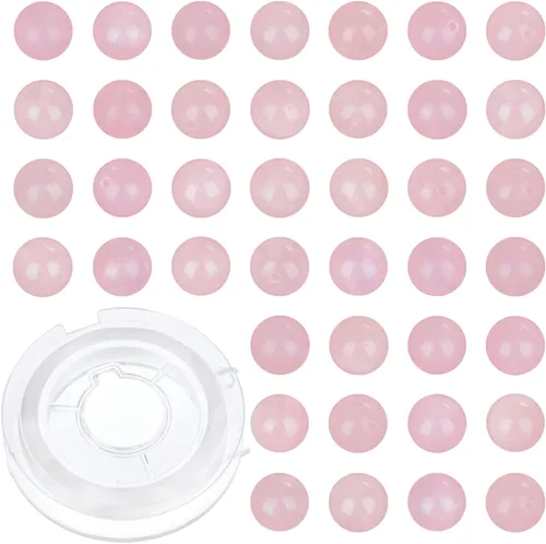 Miniatura 22 de 100 cuentas sueltas redondas de jade blanco natural de 0.315 pulgadas para fabricación de joyas con cordón elástico de cristal