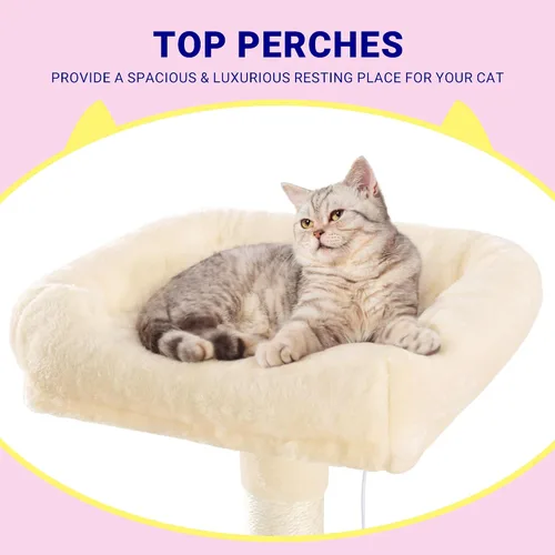 Miniatura 4 de Allewie Torre esquinera para gatos de 73 pulgadas en forma de abanico que ahorra espacio, árbol alto de varios niveles para gatos de interior/cestas