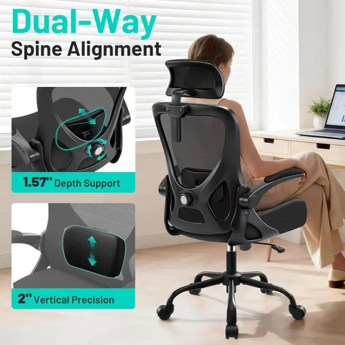 Miniatura 3 de AreShark Silla de oficina – Silla de escritorio ergonómica de malla transpirable con reposacabezas 2D y soporte lumbar ajustable – Silla ejecutiva