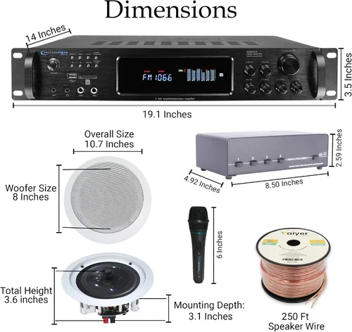 Miniatura 2 de Vaiyer Kit de sistema de audio para el hogar, amplificador Bluetooth de 7.2 canales de 1500 W con 8 altavoces de techo enmarcados de 8 pulgadas
