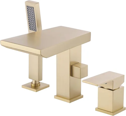 Miniatura 10 de Grifo de bañera romana tipo cascada con ducha de mano, grifo llenador de bañera de montaje en cubierta con rociador, juego de grifería de ducha