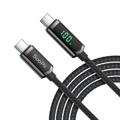 Miniatura 14 de SOOPII Cable USB C a USB C de 100 W, cable trenzado tipo C de nailon de 1 pie con pantalla LED para iPhone 15/15 Pro/15 Plus/15 Pro Max, MacBook