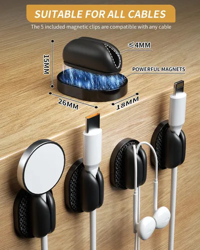 Miniatura 2 de Paquete de 6 soportes organizadores de cables Puretor – Fuerte adhesivo y gestión de cables de escritorio magnéticos, organiza sin esfuerzo cables