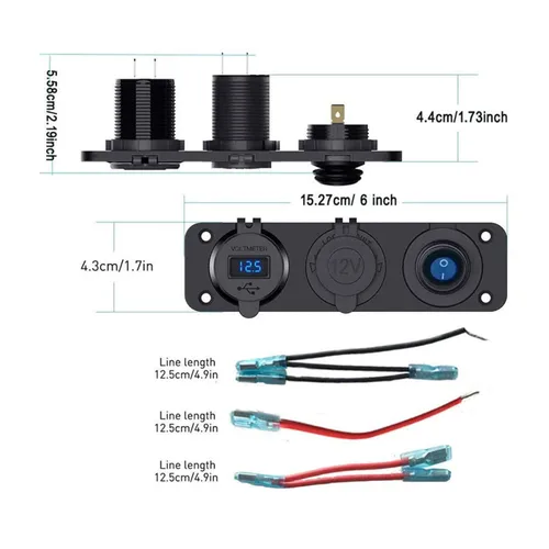 Miniatura 6 de Panel de enchufe USB QC3.0 dual para automóvil, impermeable, 12 V, adaptador de toma de corriente y interruptor de palanca de encendido y apagado
