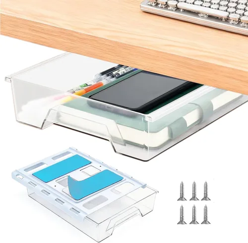 Miniatura 9 de Organizador de cajones debajo del escritorio, almacenamiento de cajones oculto autoadhesivo, organizador de escritorio deslizante, organizador