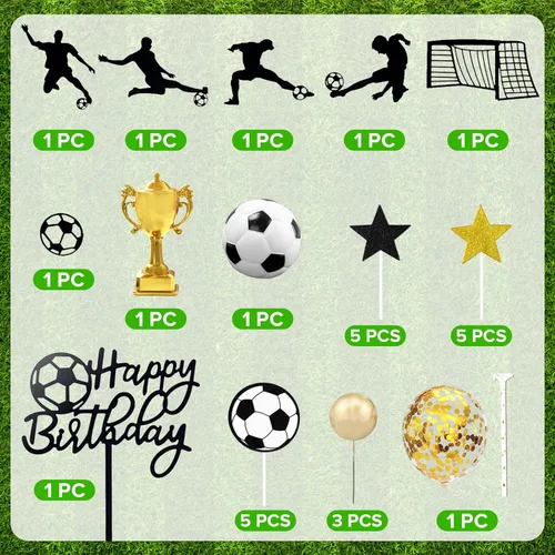 Miniatura 2 de 28 piezas Decoración de pastel de fútbol con jugador de fútbol de pelota de fútbol para fiesta de cumpleaños de fútbol, suministros de fiesta