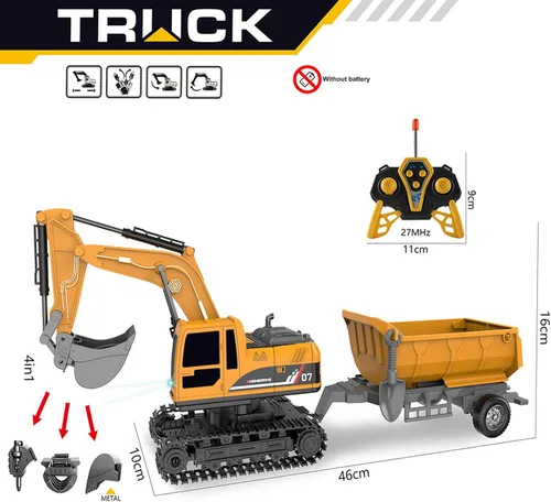 Miniatura 2 de Juguete de excavadora a control remoto, juego de juguetes de construcción con luz y sonido, pala de aleación y camión volquete, juguetes para niños