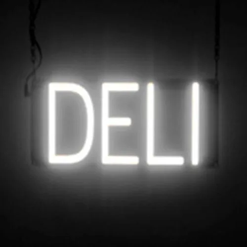 Miniatura 13 de SpellBrite DELI Sign Letrero relacionado con delicatessen con aspecto neón, fuente de luz LED azul 13.4 x 6.3 pulgadas