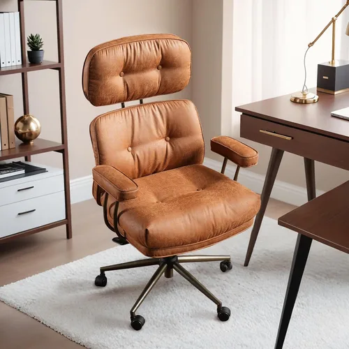 Miniatura 20 de HOOOWOOO Silla de Oficina Ergonómica, Silla de Escritorio Moderna de Computadora de Media Siglo, Silla Ejecutiva Cómoda con Asiento Extra Ancho