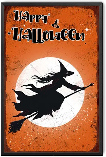 Miniatura 19 de Letrero de hojalata retro con diseño de bruja de Halloween para pared de garaje, pared de taller, 8.00 x 12.00 pulgadas