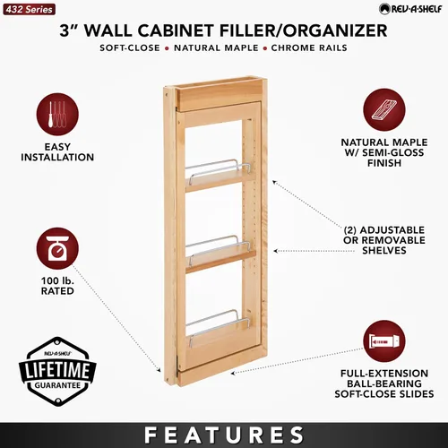 Miniatura 4 de Rev-A-Shelf Organizador de pared extraíble para armario de cocina, organizador de despensa deslizante con cierre suave en varios tamaños, madera
